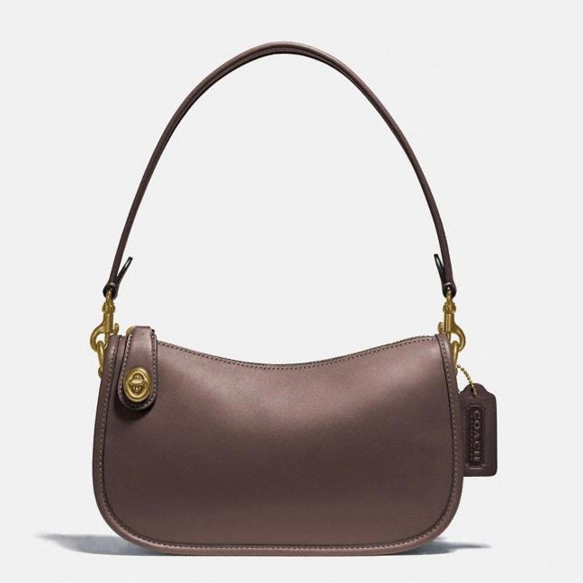 Coach Mauve Brown Leather Shoulder Crossbody Bag With Gold Hardware